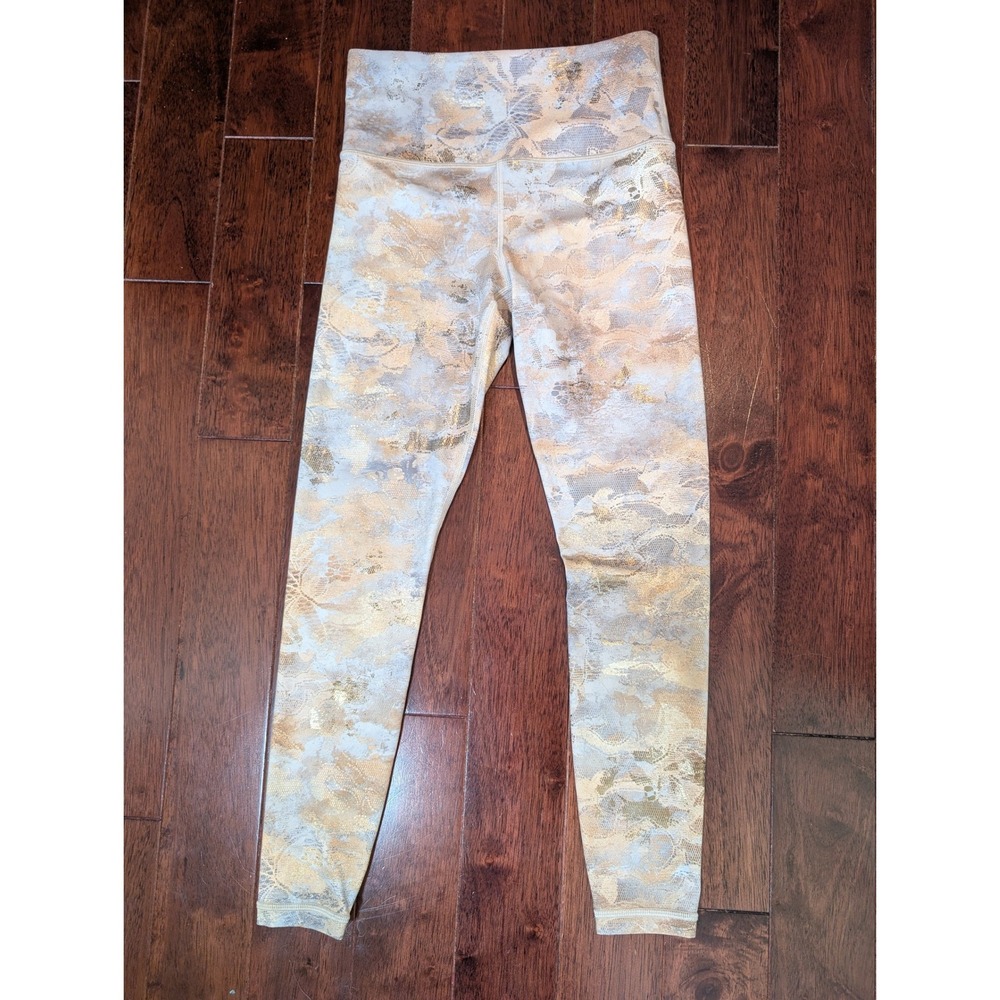 Athleta Elation Gilded Leggings 7/8 Gold Metallic Lace Snake Print XSP Petite